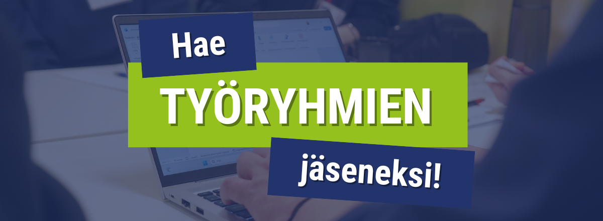 Hae ty&ouml;ryhmien j&auml;seneksi, taustalla palokuntalainen n&auml;pp&auml;ilee tietokonetta
